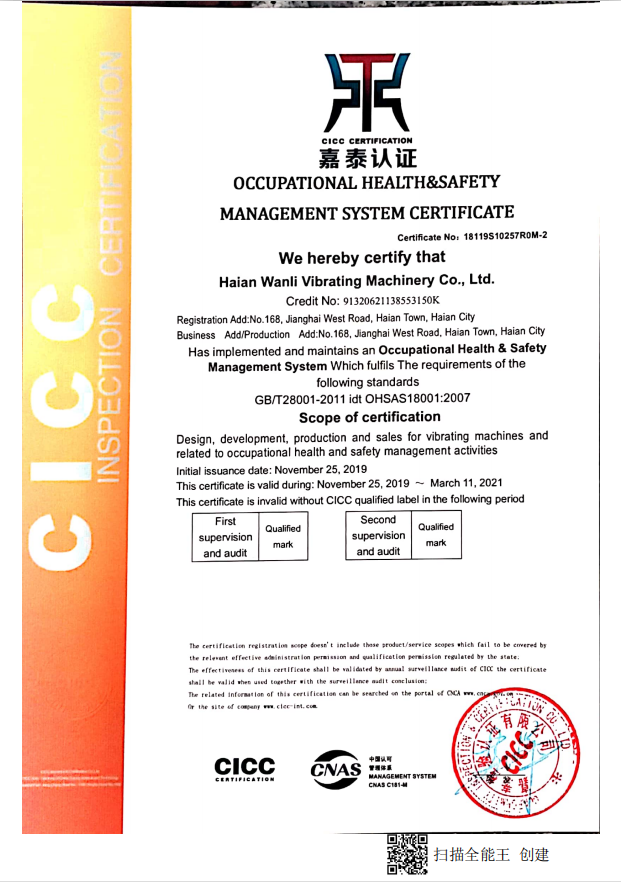 OCCUPATIONAL HEALTH&SAFETY MANAGEMENT SYSTEM CERTIFICATE